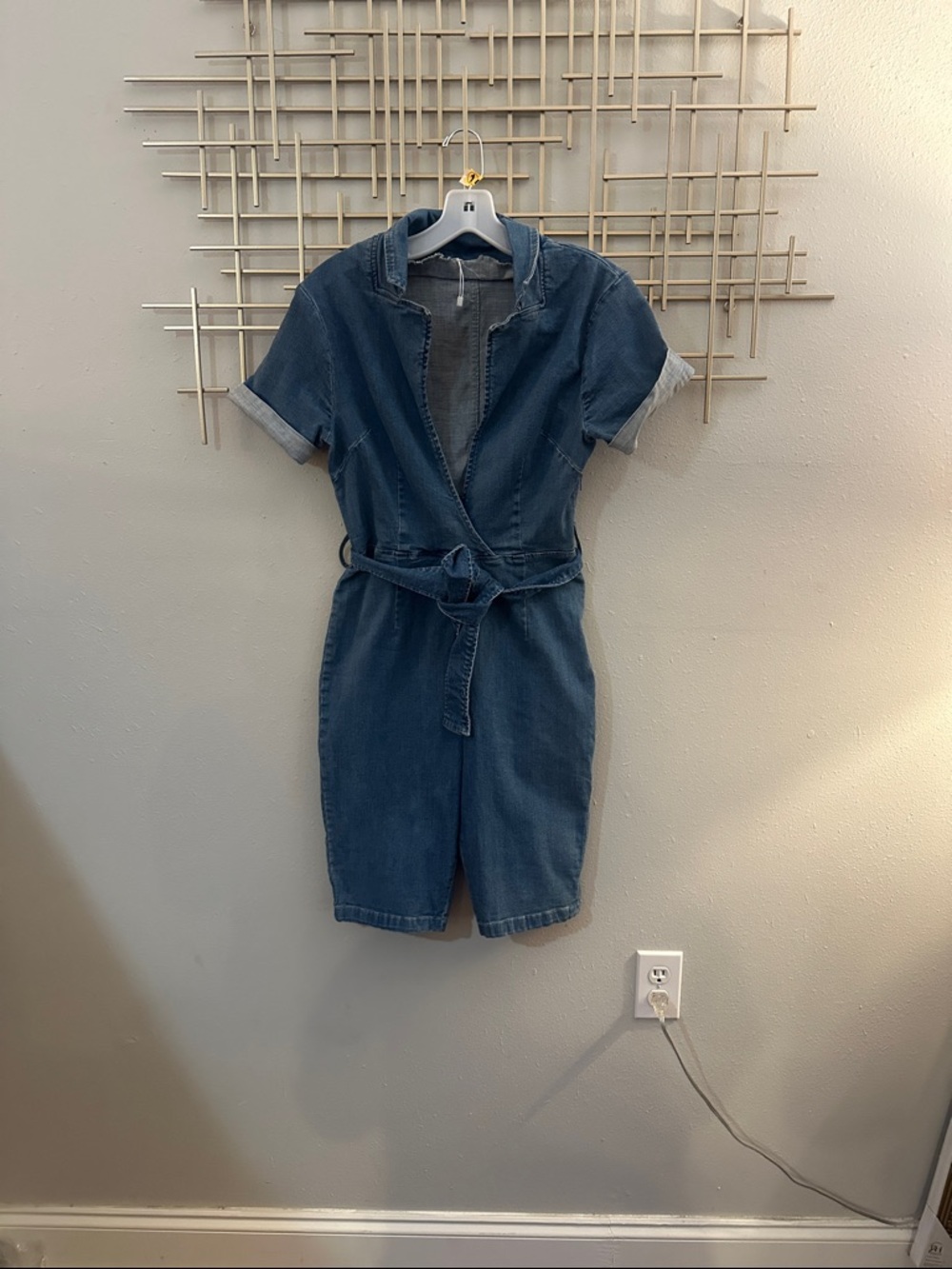 Denim Wrap Romper Dress - Blue